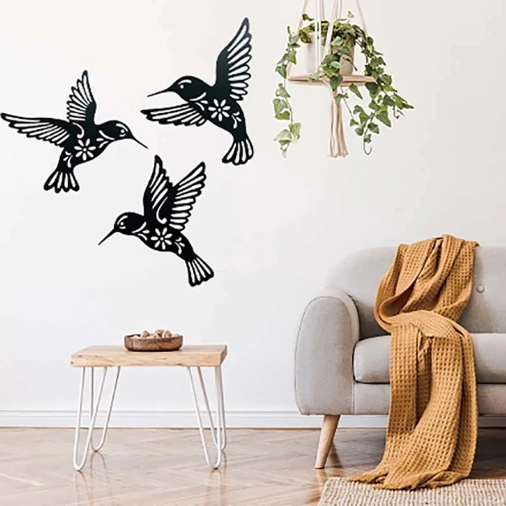 Versatile Black Metal Hummingbird Wall Decor