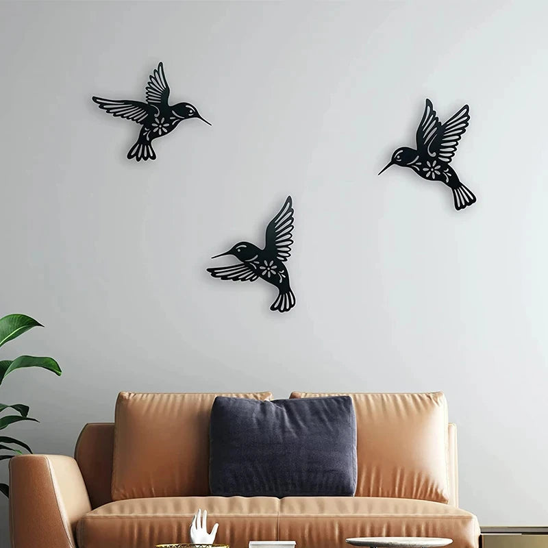 Versatile Black Metal Hummingbird Wall Decor