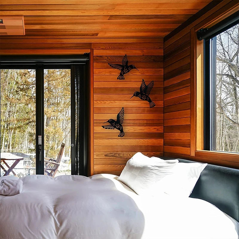 Versatile Black Metal Hummingbird Wall Decor