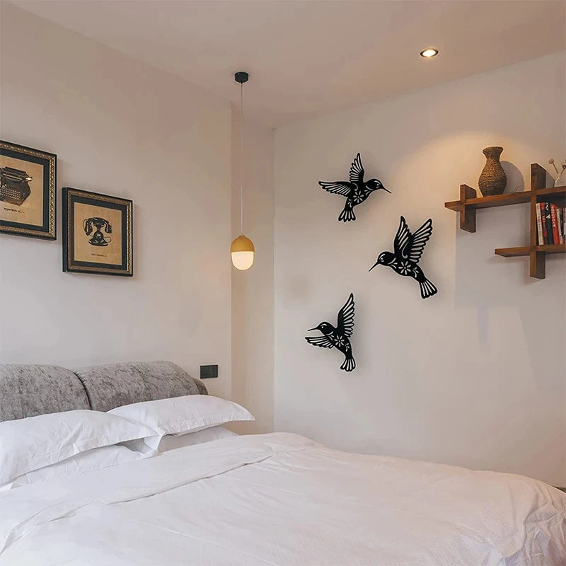 Versatile Black Metal Hummingbird Wall Decor